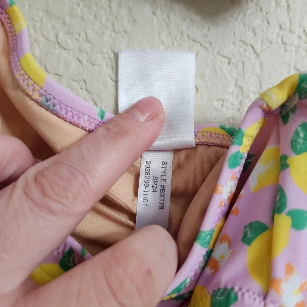 Crewcuts Girls Pink Lemon‎ Print Ruffle 2-Piece Bikini Swimsuit BX178 Size 2